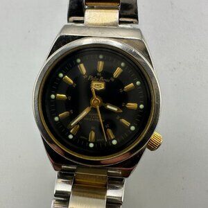 Philip Persio Watch Women Silver Gold Two Tone Black Dial 24MM New Battery 6.5"